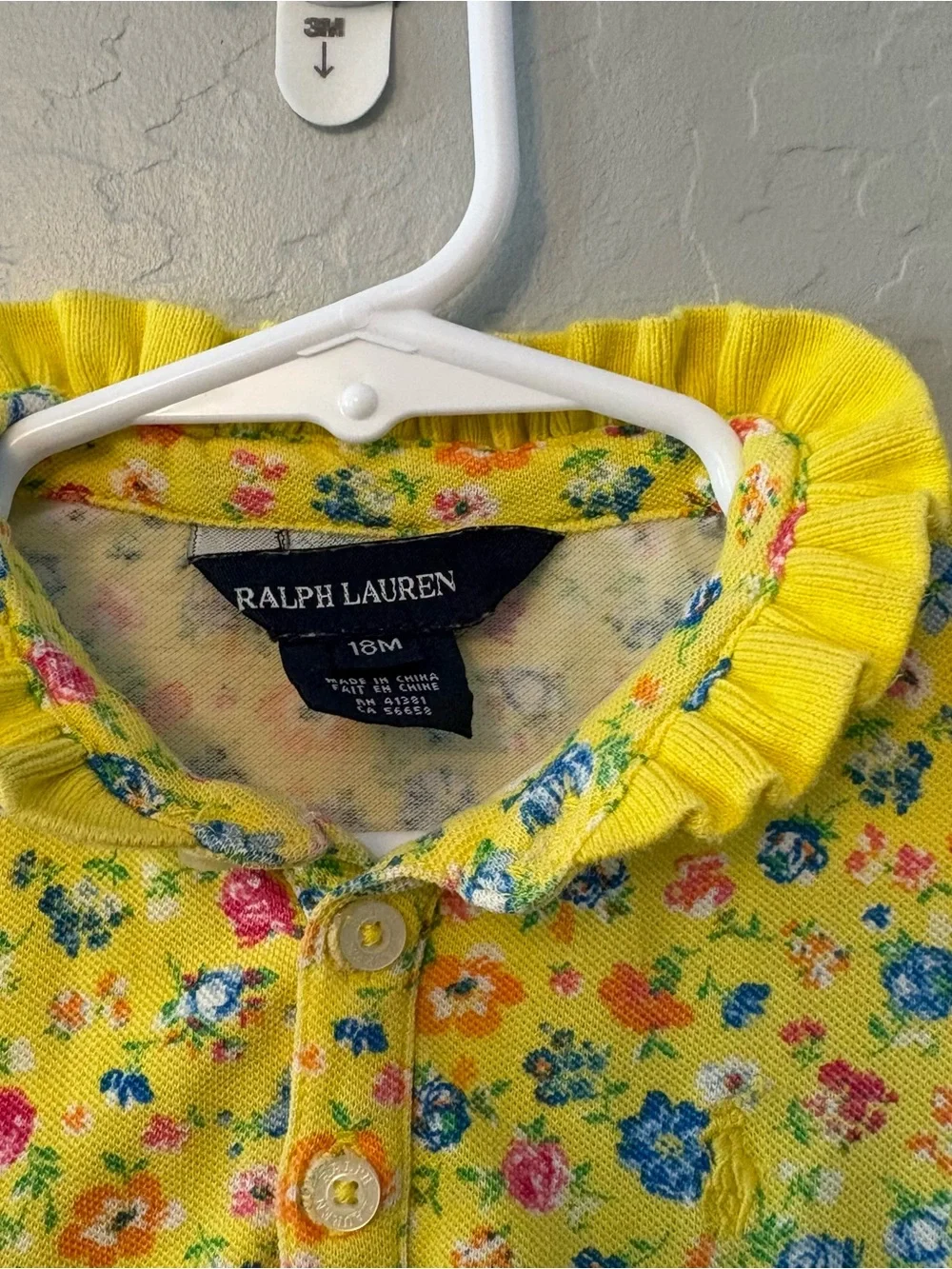 Ralph Lauren yellow floral short sleeve pique polo dress size 18 months